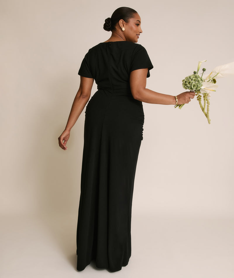 black dress flutter sleeve Six Stories Women's Knot Panel Flutter Sleeve Stretch Dresses