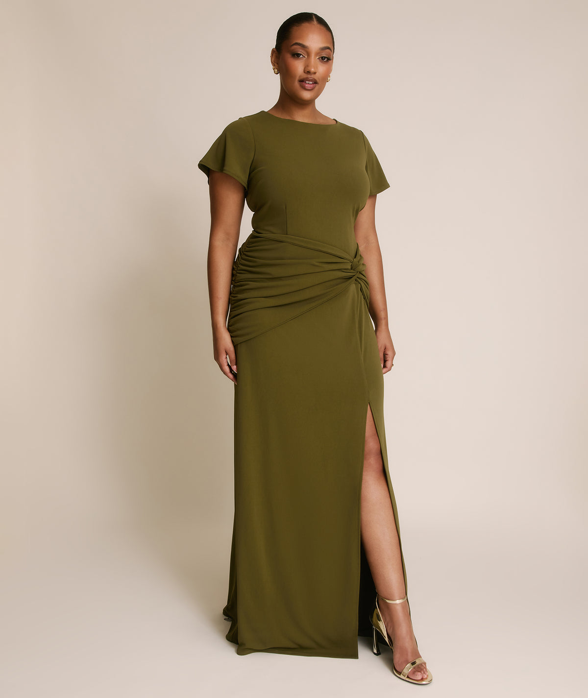 Flutter Sleeve Stretch Sculpt Bridesmaid Dress - Fern Green