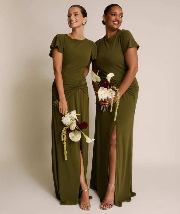 Flutter Sleeve Stretch Sculpt Bridesmaid Dress - Fern Green