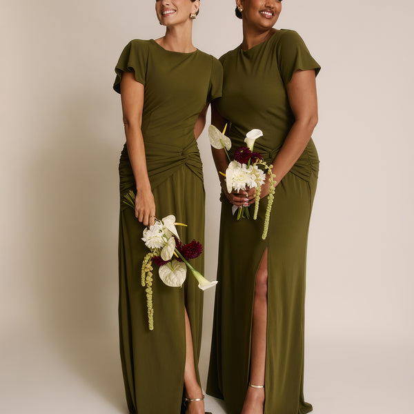 Flutter Sleeve Stretch Sculpt Bridesmaid Dress