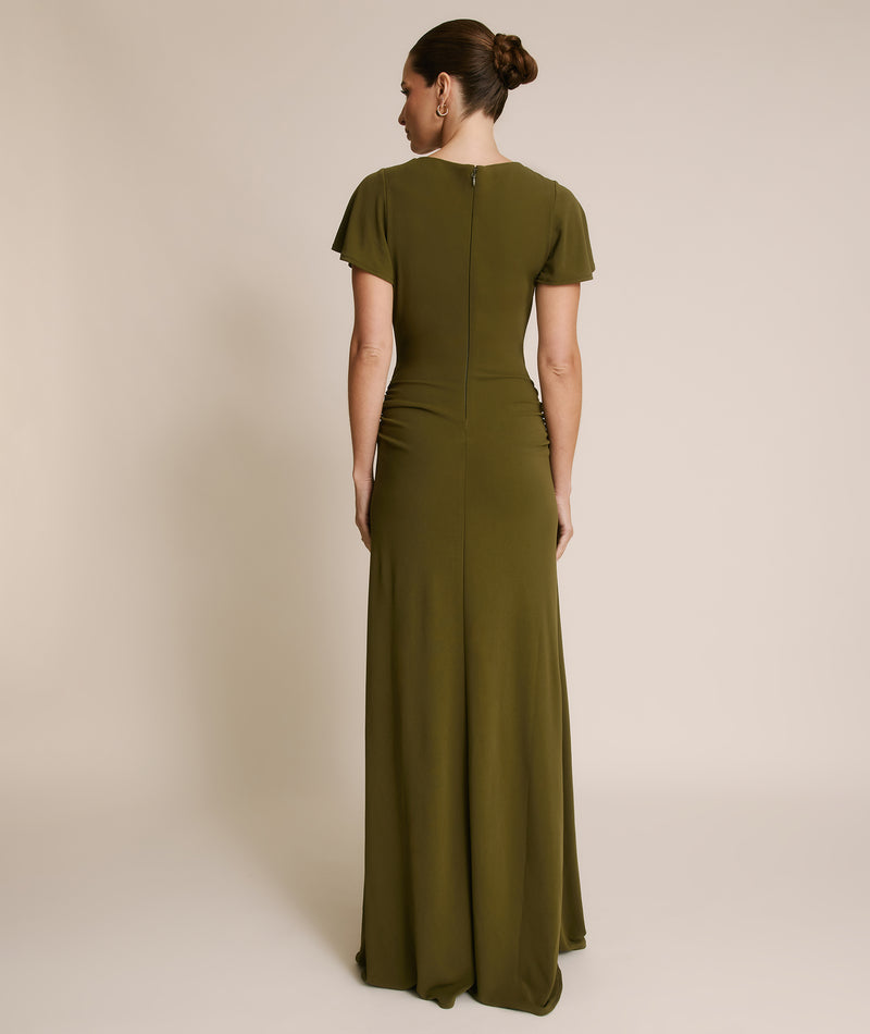 Flutter Sleeve Stretch Sculpt Bridesmaid Dress - Fern Green