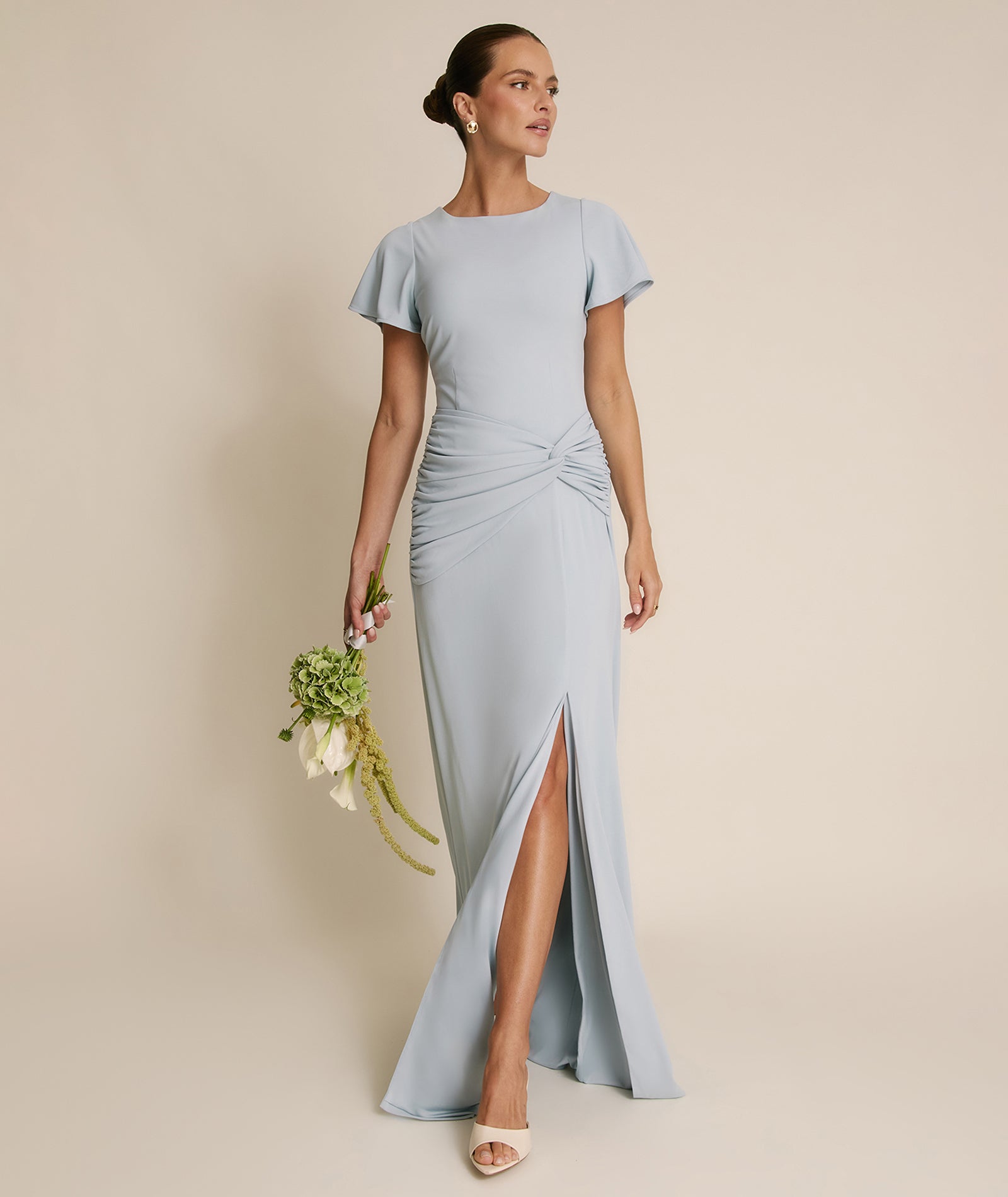 Flutter Sleeve Stretch Sculpt Bridesmaid Dress