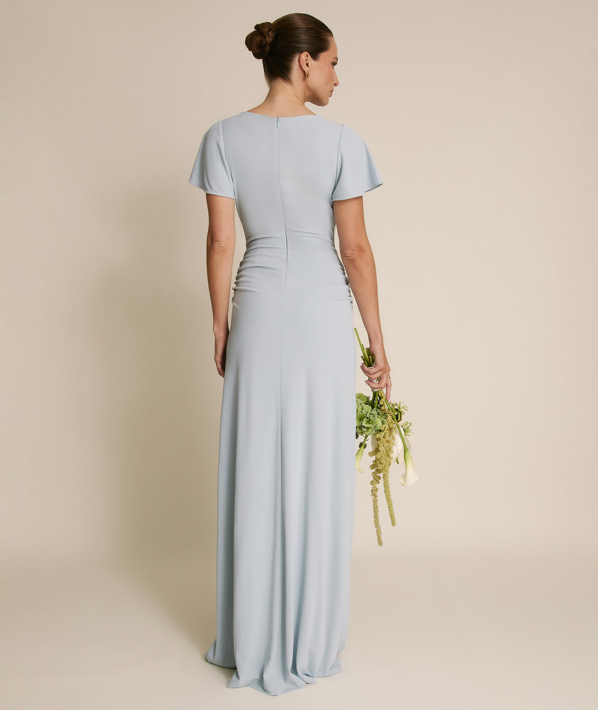 Flutter Sleeve Stretch Sculpt Bridesmaid Dress - Pale Blue