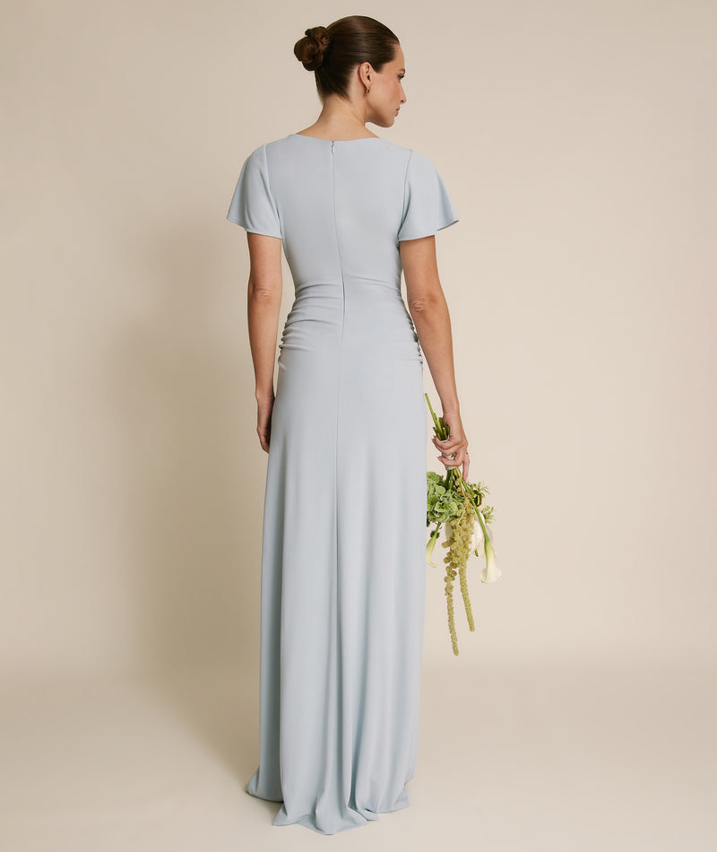 Flutter Sleeve Stretch Sculpt Bridesmaid Dress - Pale Blue