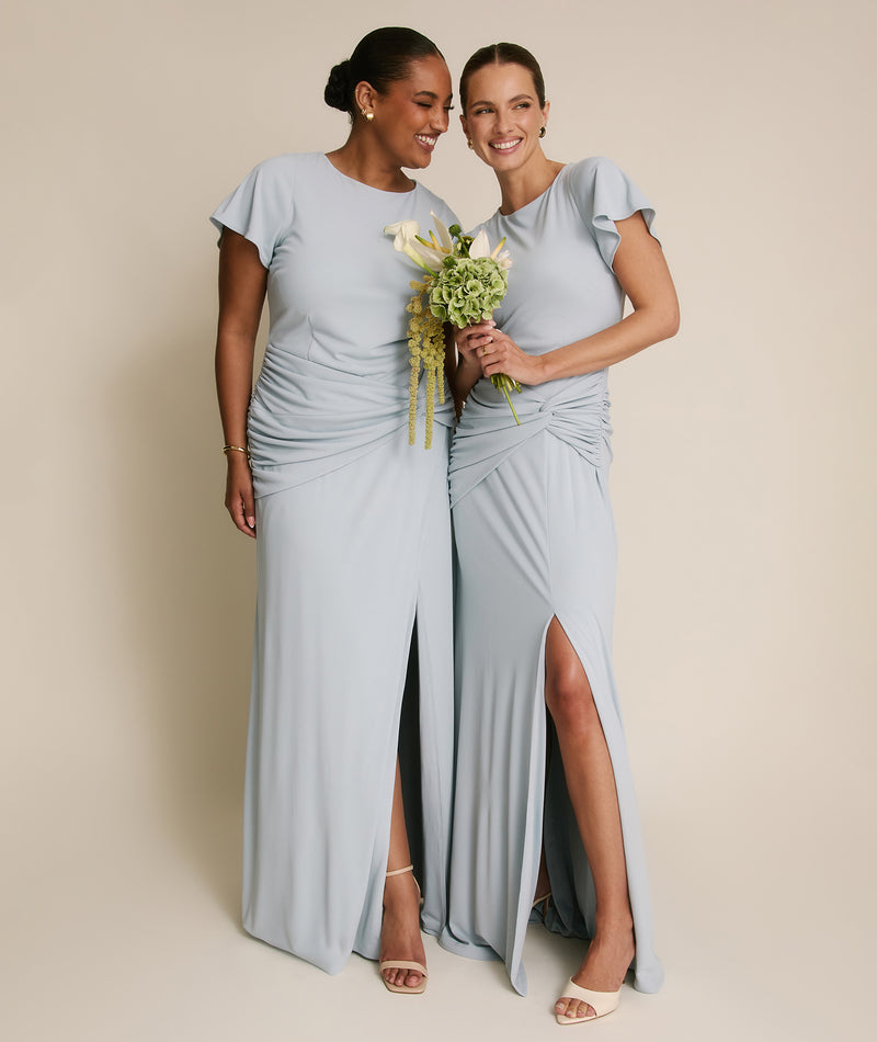 Flutter Sleeve Stretch Sculpt Bridesmaid Dress - Pale Blue