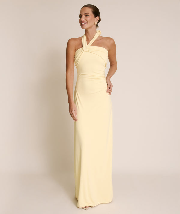 Halter Neck Stretch Sculpt Bridesmaid Dress - Lemon