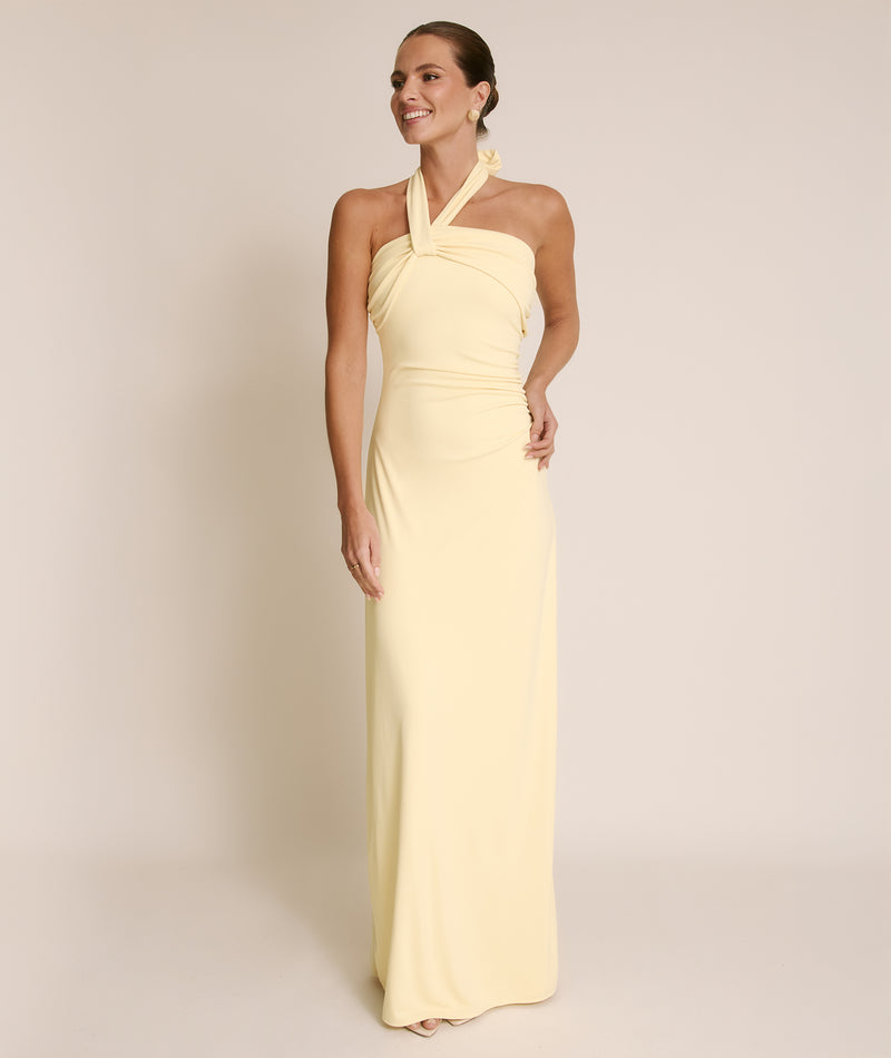 Halter Neck Stretch Sculpt Bridesmaid Dress - Lemon Halter Neck Stretch Sculpt Bridesmaid Dress - Lemon