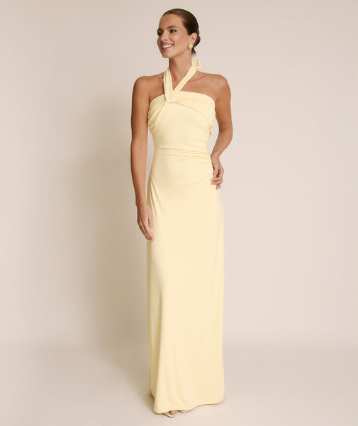 Halter Neck Stretch Sculpt Bridesmaid Dress - Lemon