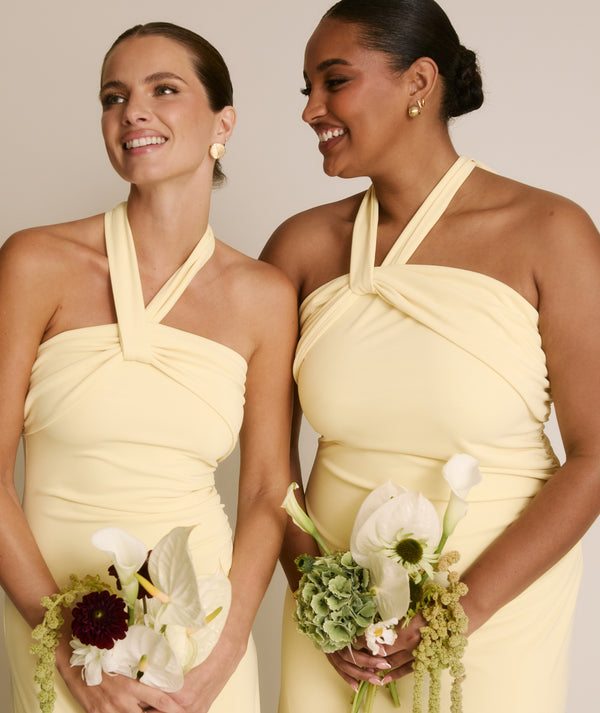 Halter Neck Stretch Sculpt Bridesmaid Dress - Lemon