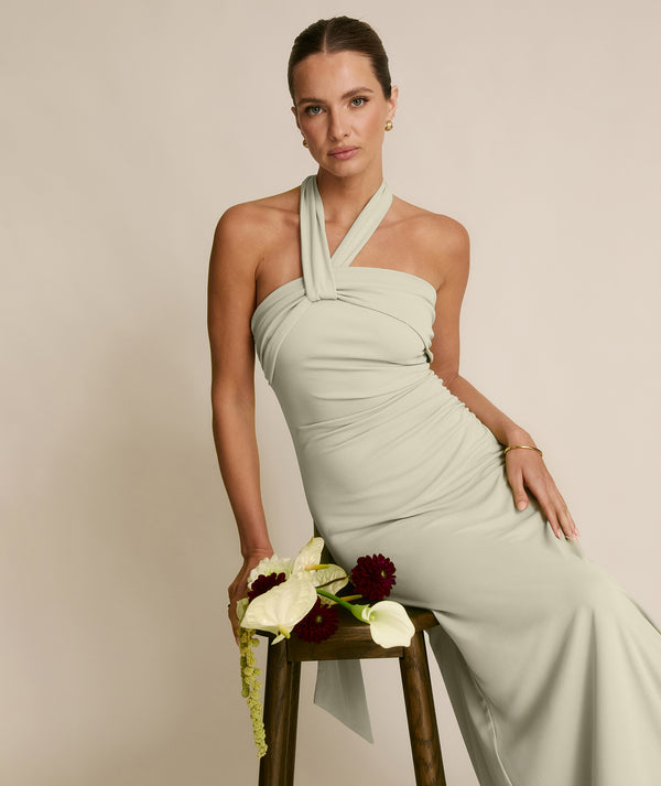 Halter Neck Stretch Sculpt Bridesmaid Dress - Soft Sage