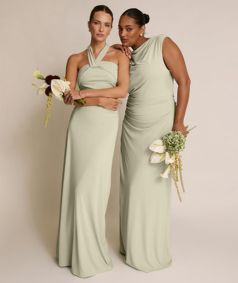 Halter Neck Stretch Sculpt Bridesmaid Dress - Soft Sage Six Stories Halter Neck Stretch Sculpt Bridesmaid Dress - Soft Sage Six Stories