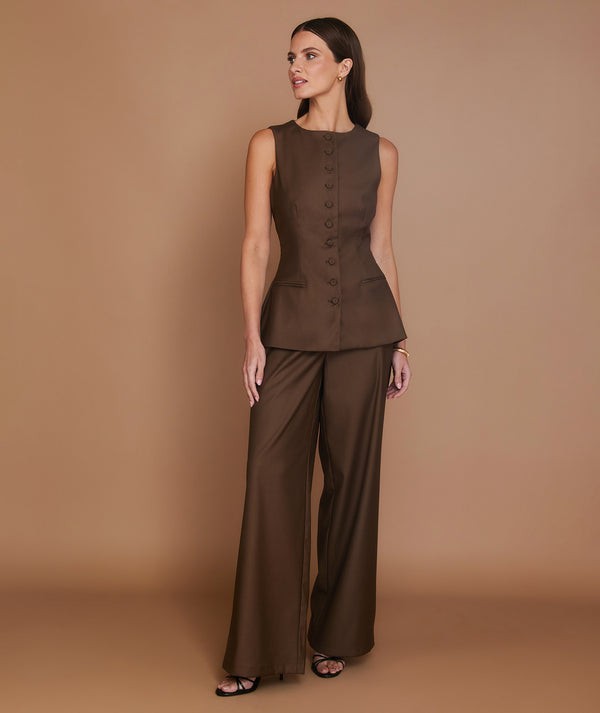 Button Through Tailored Waistcoat - Chocolate