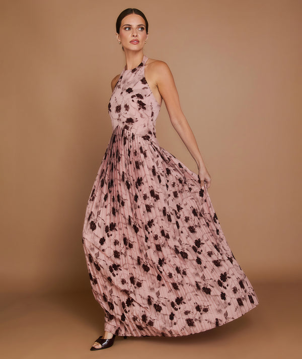 Floral Pleated Maxi Dress - Rose