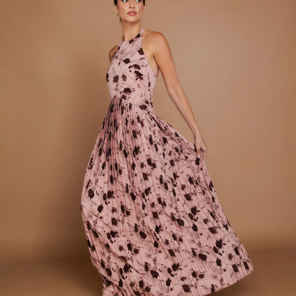 Floral Pleated Maxi Dress - Rose – Six Stories