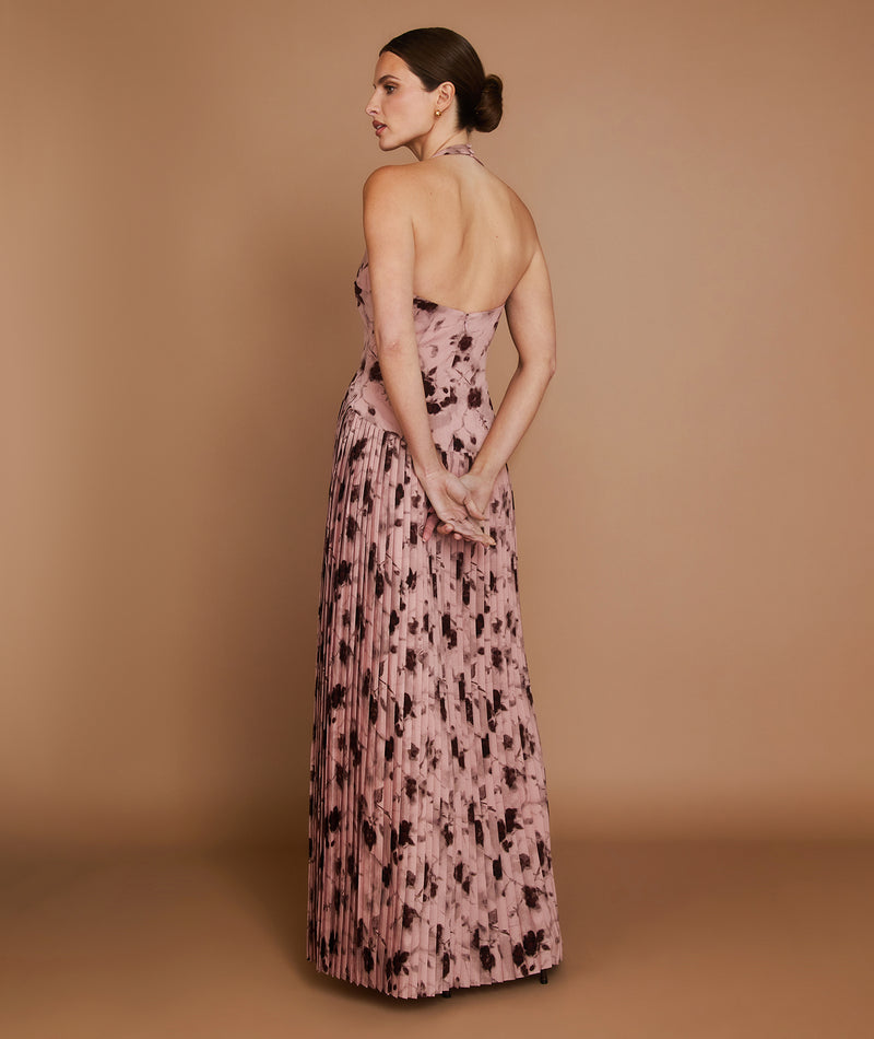 Floral Pleated Maxi Dress - Rose