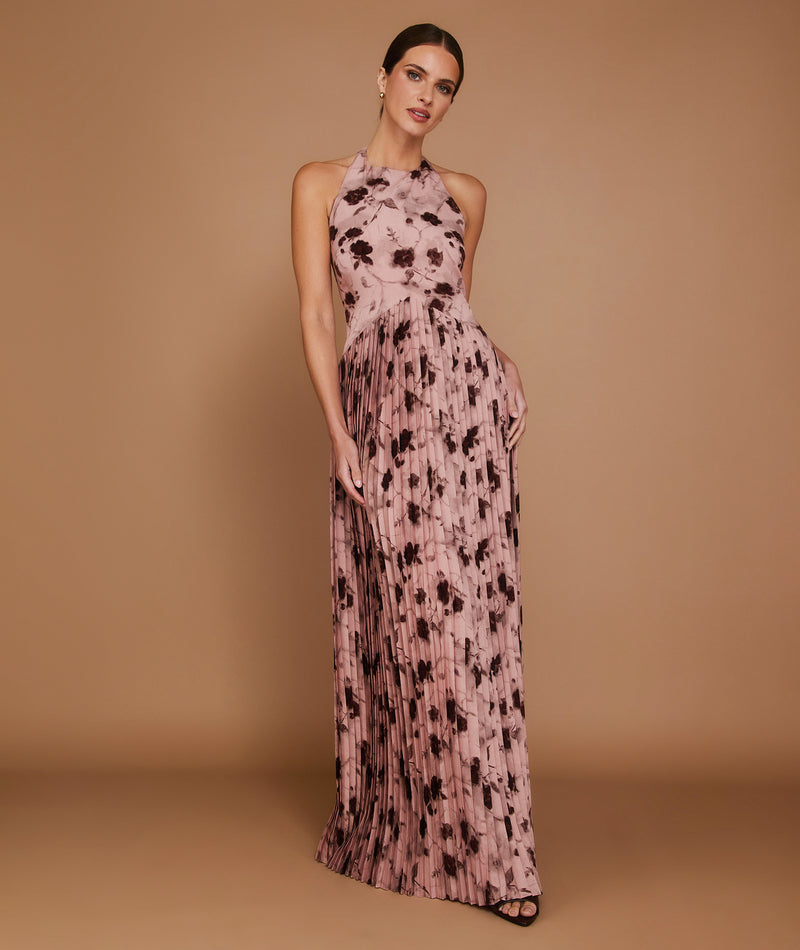 Floral Pleated Maxi Dress - Rose