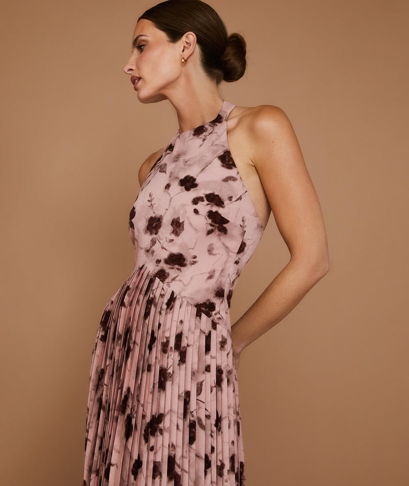 Floral Pleated Maxi Dress - Rose