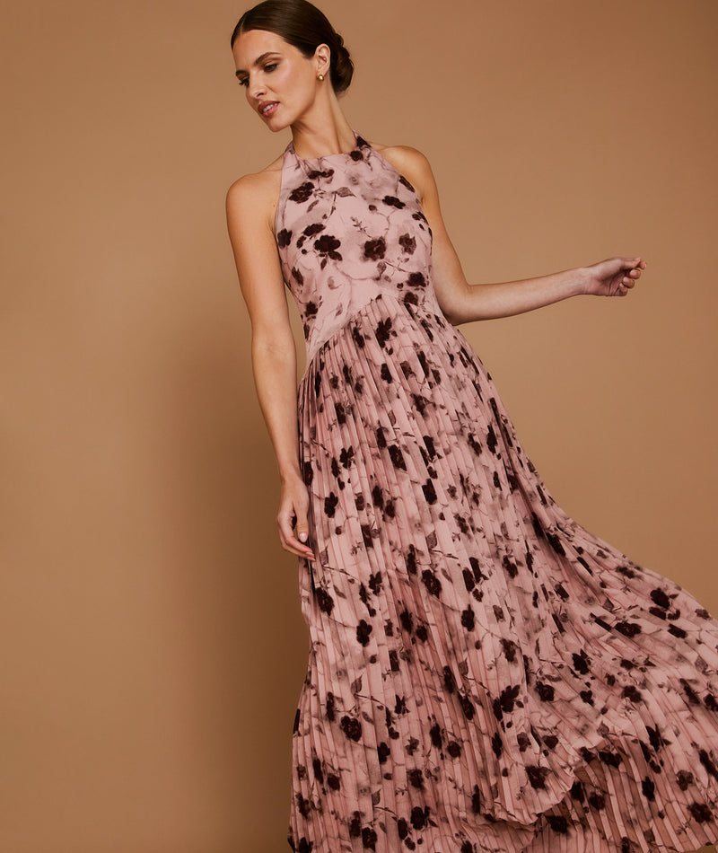 Floral Pleated Maxi Dress - Rose
