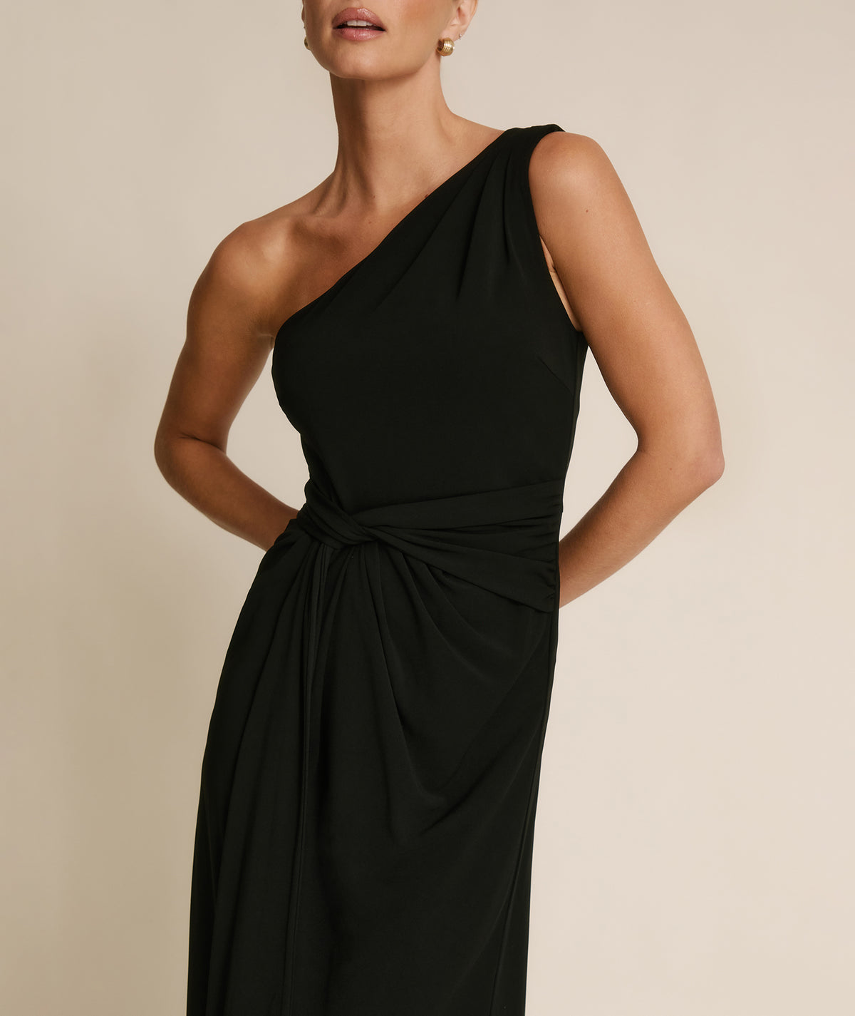 One Shoulder Stretch Sculpt Bridesmaid Dress - Black