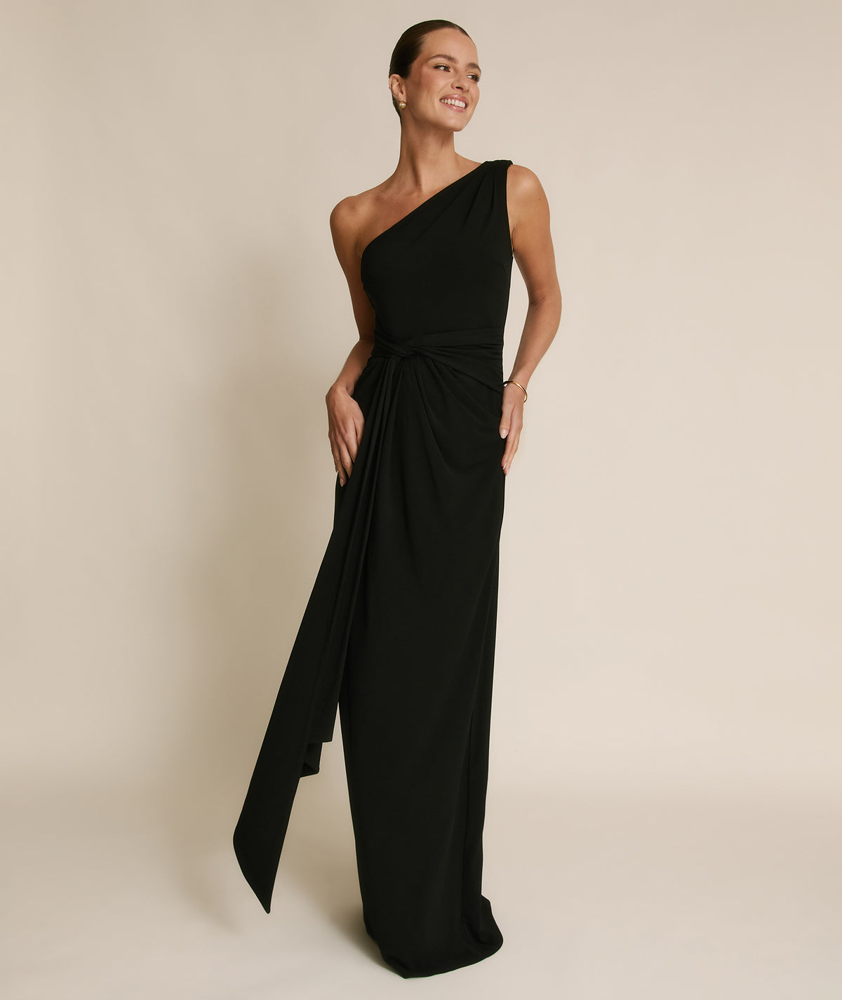 One Shoulder Stretch Sculpt Bridesmaid Dress - Black