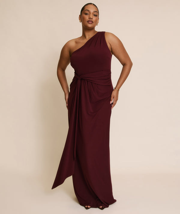 One Shoulder Stretch Sculpt Bridesmaid Dress - Merlot