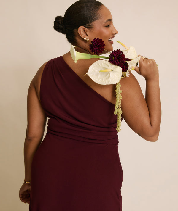 One Shoulder Stretch Sculpt Bridesmaid Dress - Merlot