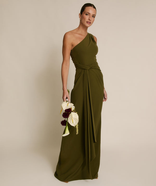 One Shoulder Stretch Sculpt Bridesmaid Dress - Fern Green