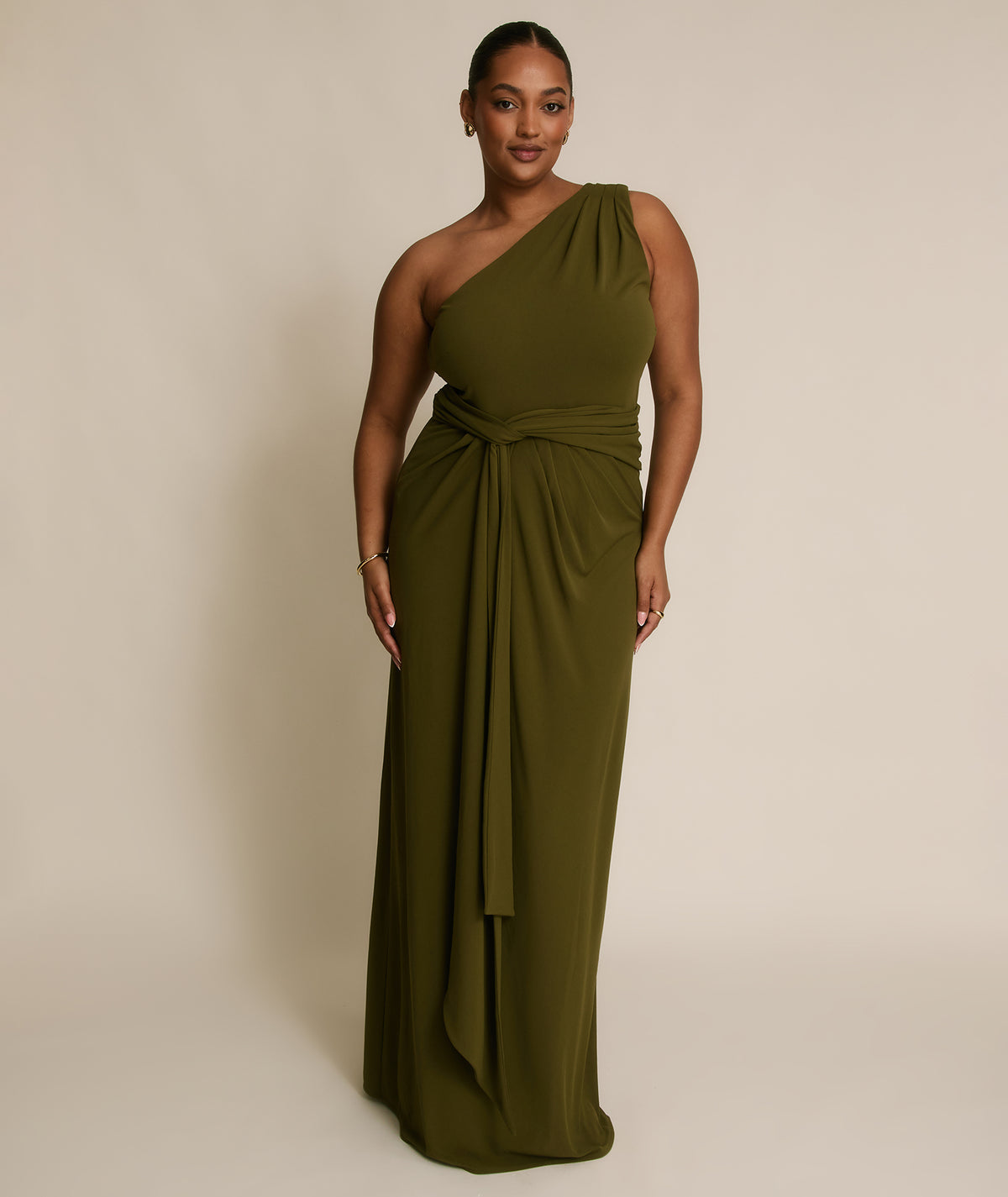 One Shoulder Stretch Sculpt Bridesmaid Dress - Fern Green