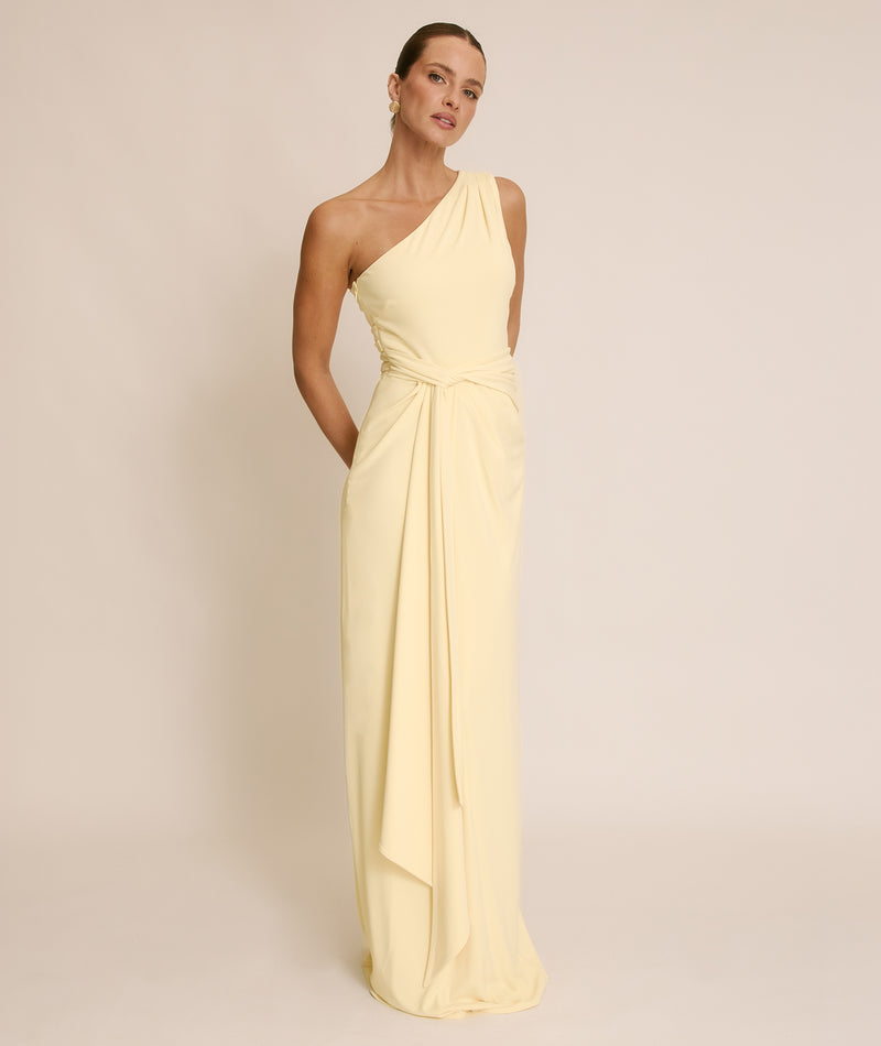 yellow one shoulder bridesmaid dresses Gold Yellow Bridesmaid Dresses Flowy One Shoulder Long Sleeves Floor Length Chiffon Bridesmaid Dresses