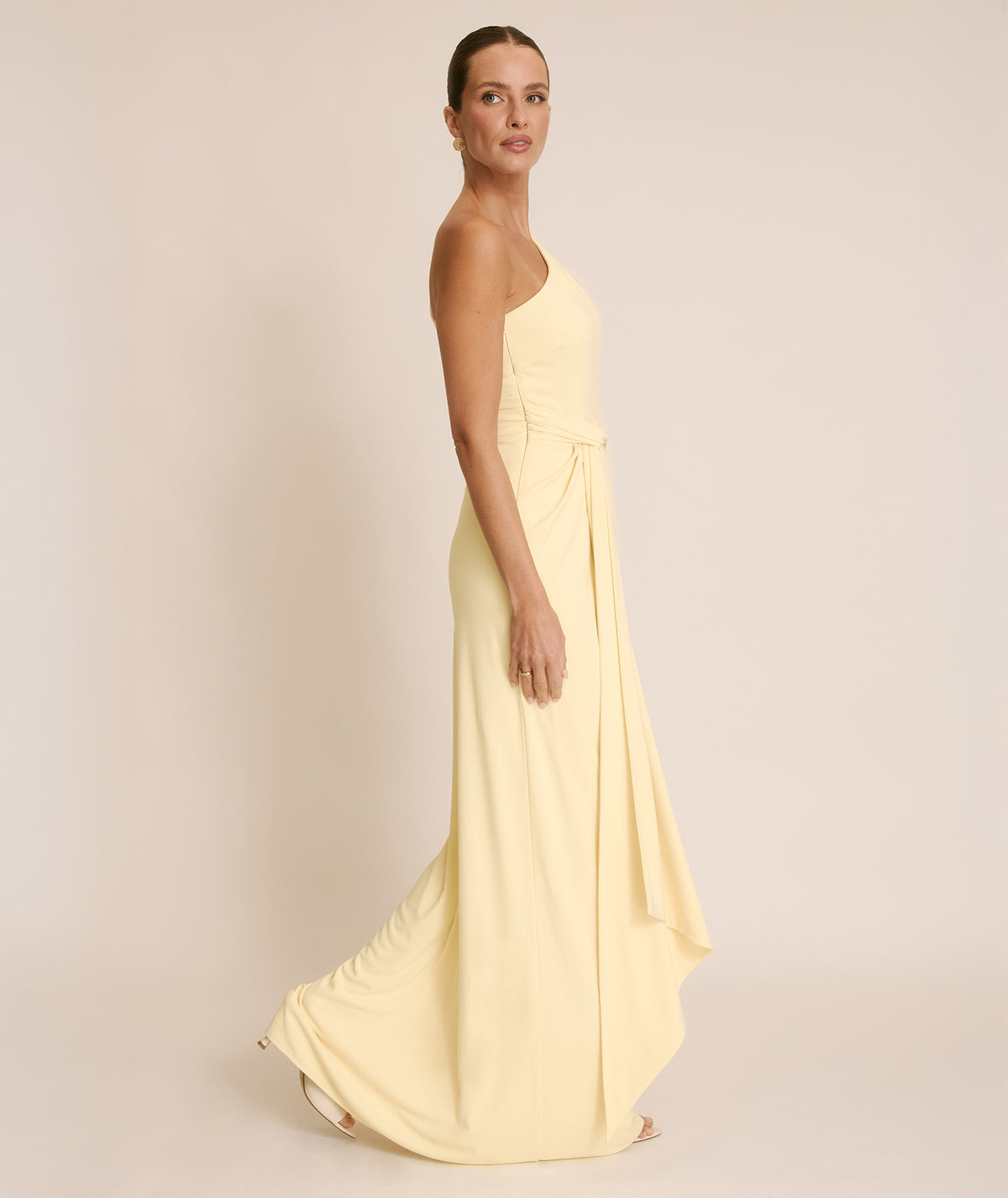 One Shoulder Stretch Sculpt Bridesmaid Dress - Lemon