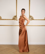 One Shoulder Satin Bridesmaid Dress - Rust