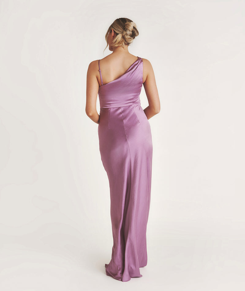 Cowl Asymmetrical Satin Bridesmaid Dress - Orchid