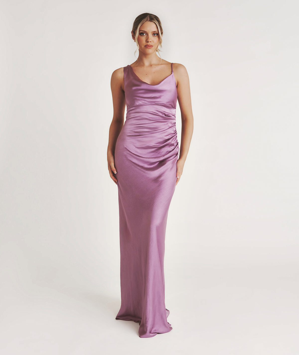 One Shoulder Drape Satin Bridesmaid Dress