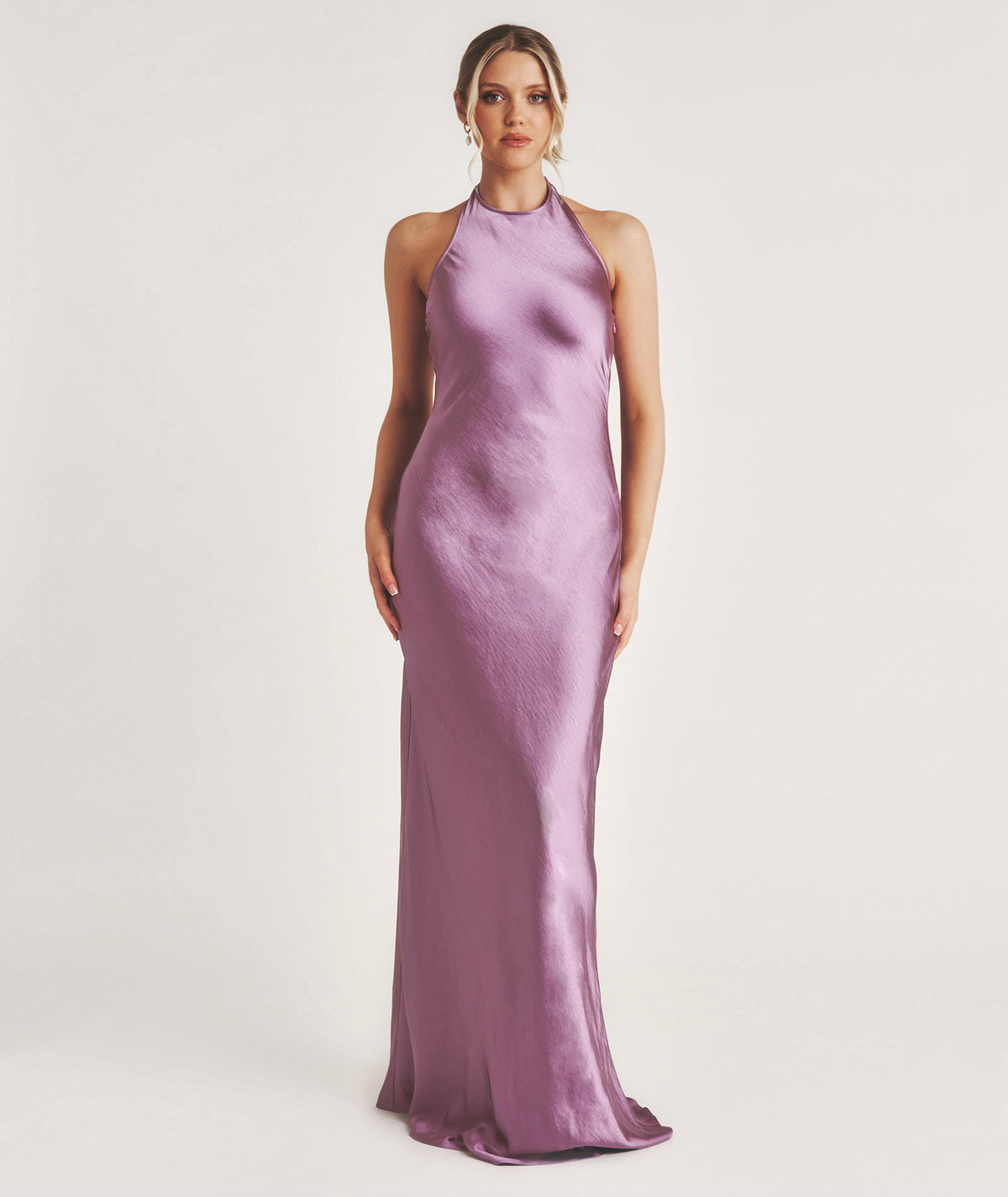 Racer Neck Satin Bridesmaid Dress - Orchid