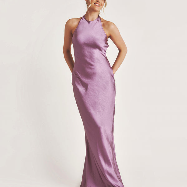 Racer Neck Satin Bridesmaid Dress