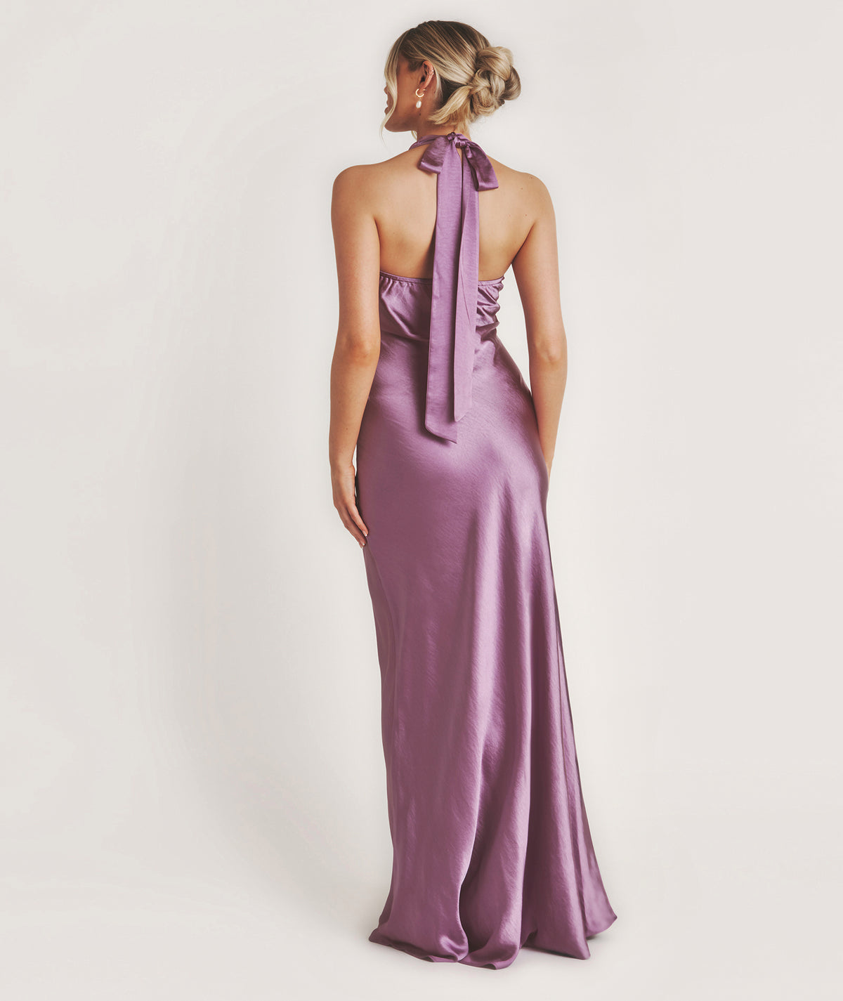 Racer Neck Satin Bridesmaid Dress - Orchid