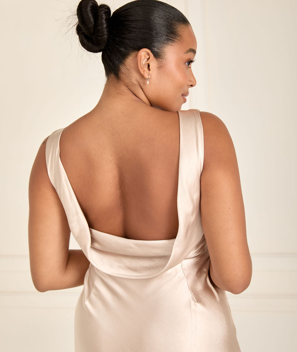 Cowl Back Satin Bridesmaid Dress - Oyster