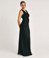 Drape Detail Satin Bridesmaid Dress - Black