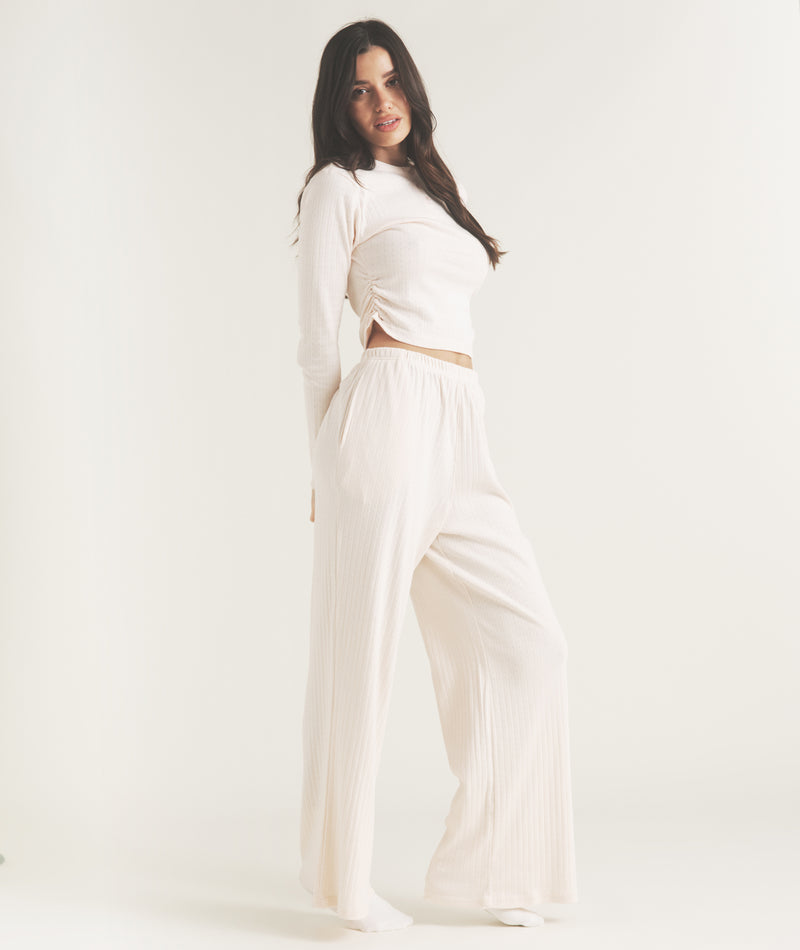 Pointelle Wide Leg Pajama Pants - Rosewater