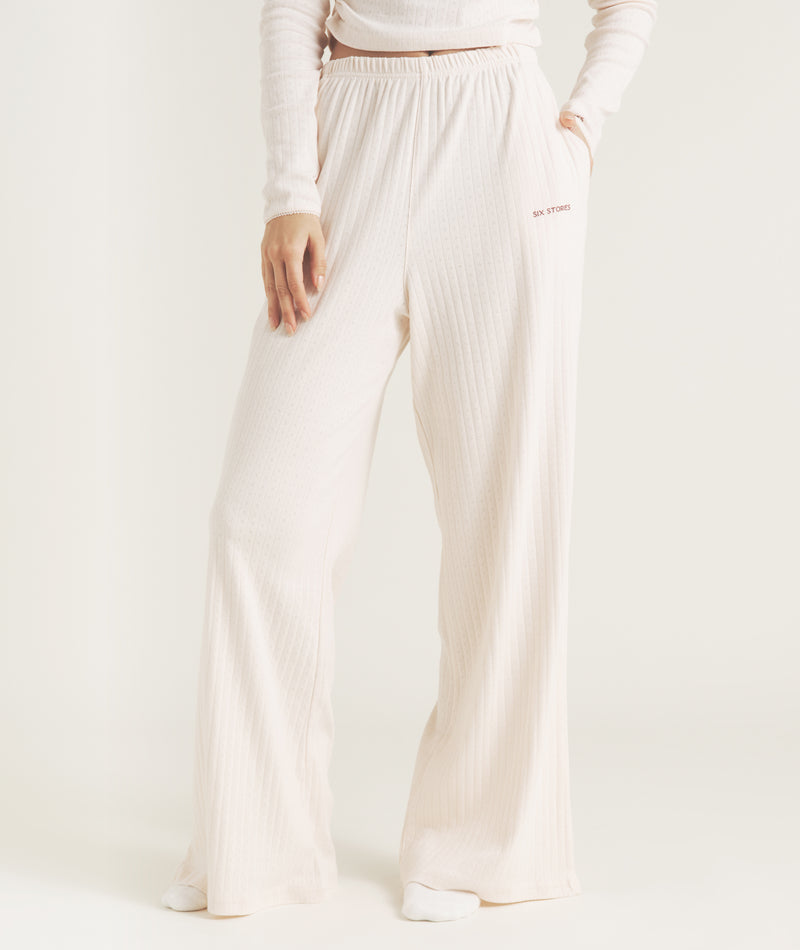 Pointelle Wide Leg Pajama Pants - Rosewater