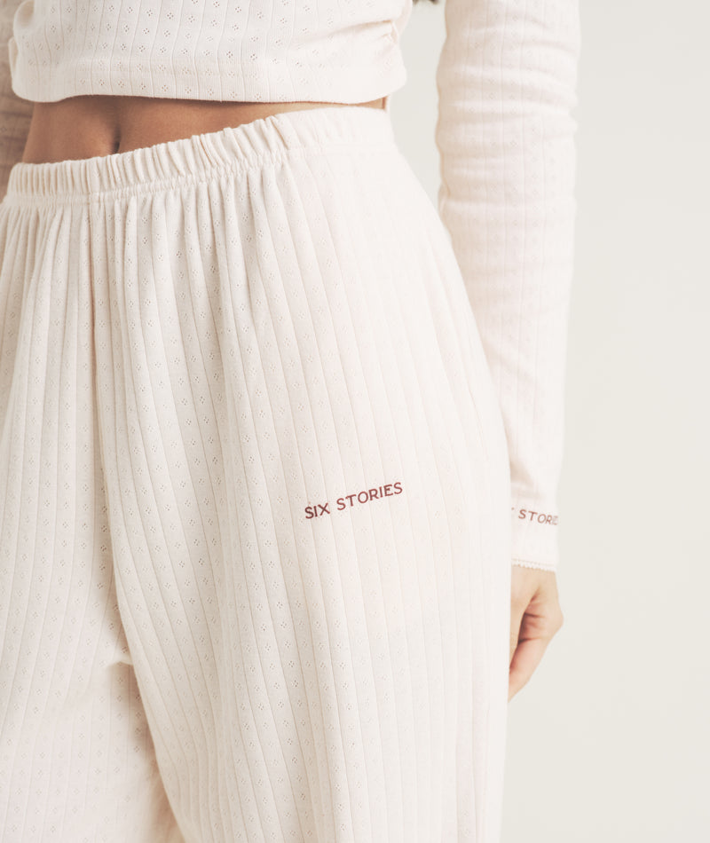 Pointelle Wide Leg Pajama Pants - Rosewater