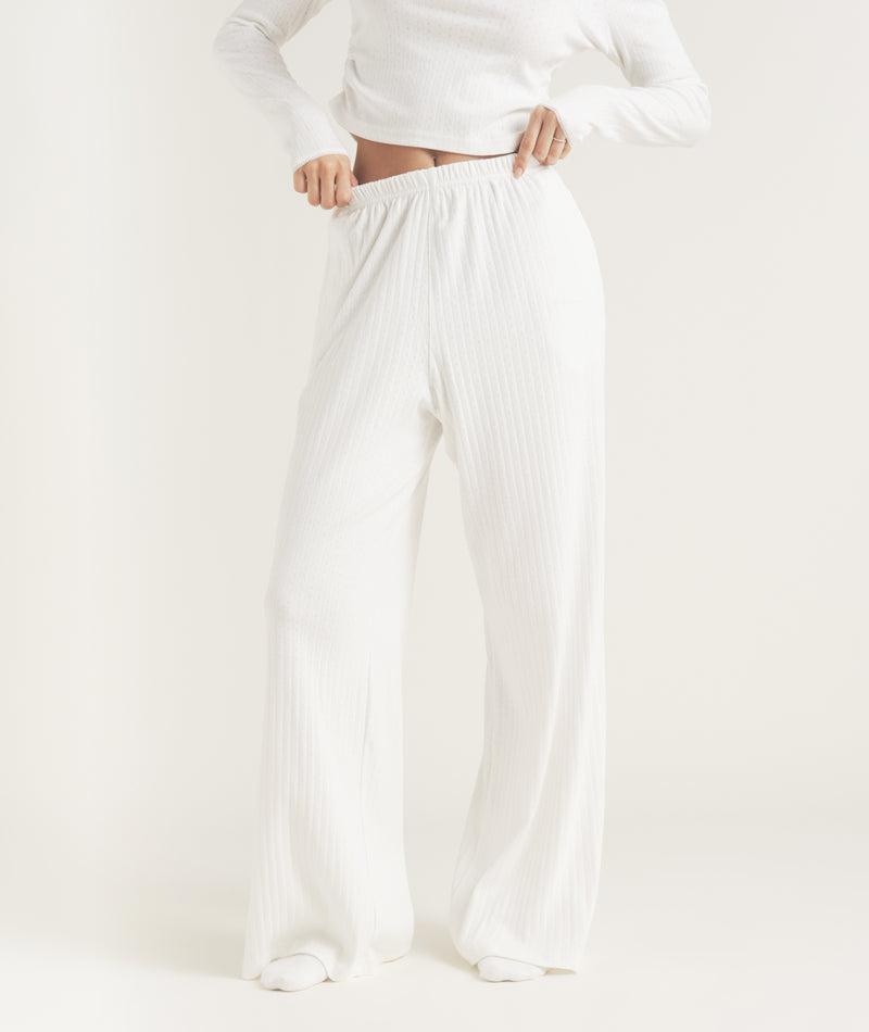 Pointelle Wide Leg Pajama Pants - Coconut