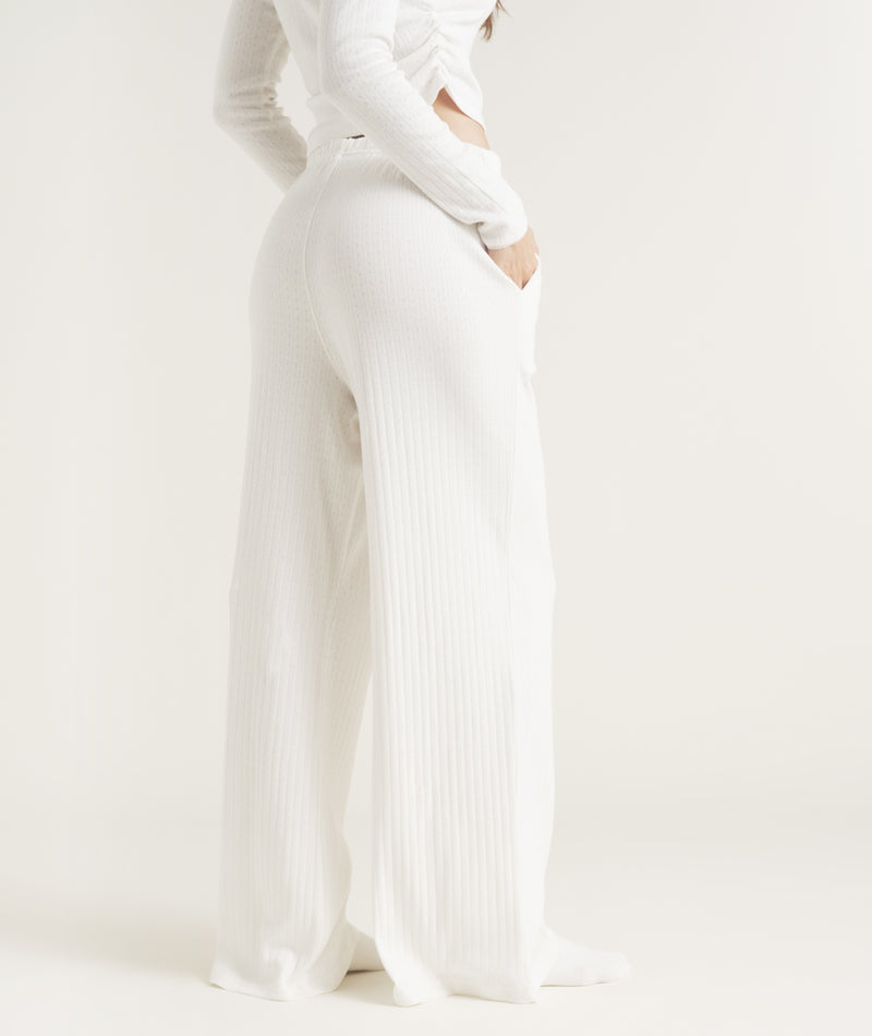 Pointelle Wide Leg Pajama Pants - Coconut