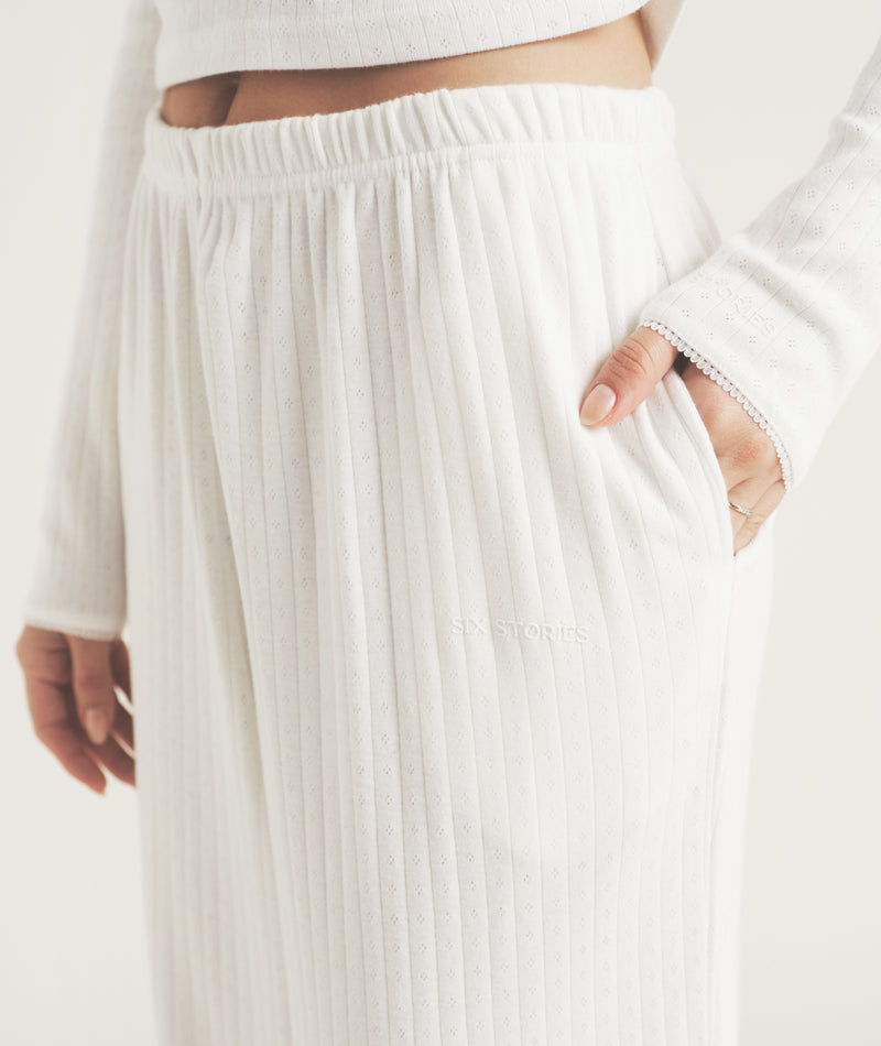 Pointelle Wide Leg Pajama Pants - Coconut