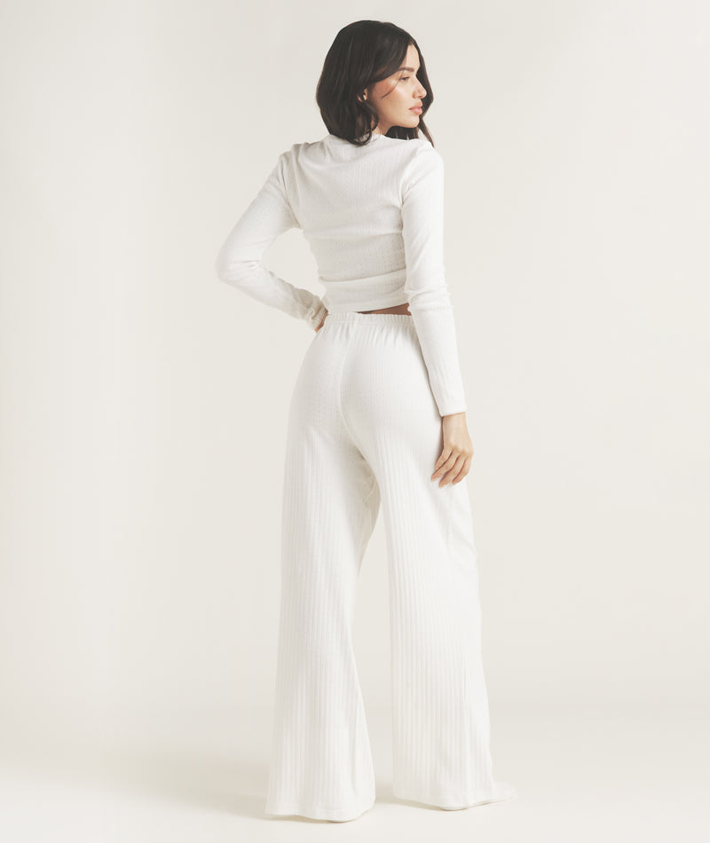 Pointelle Wide Leg Pajama Pants - Coconut