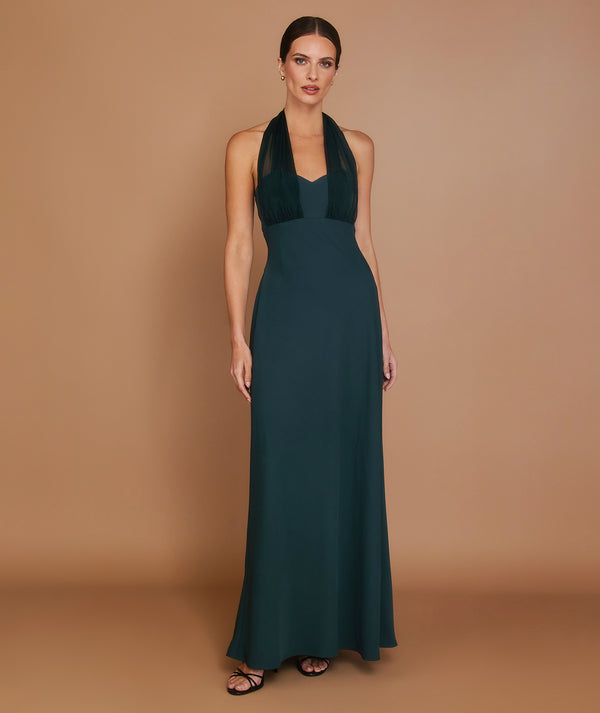 Organza Halter Neck Maxi Dress - Teal