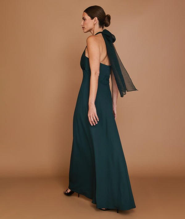 Organza Halter Neck Maxi Dress - Teal