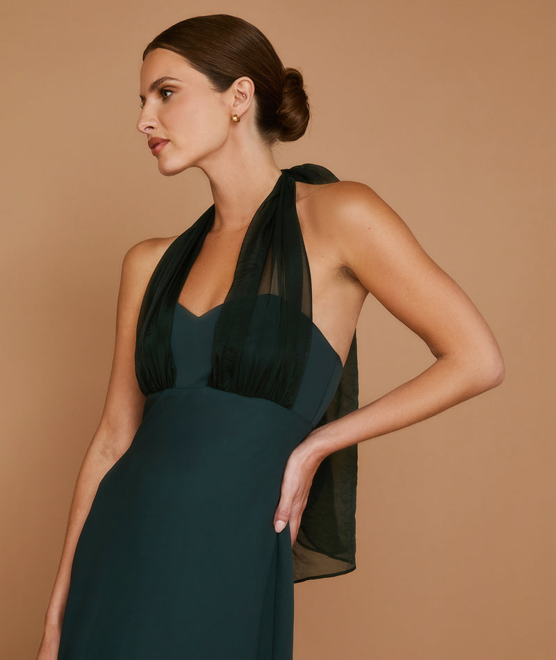 Organza Halter Neck Maxi Dress - Teal