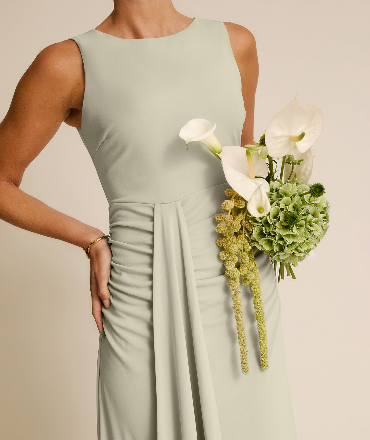 Drape Detail Stretch Sculpt Bridesmaid - Soft Sage