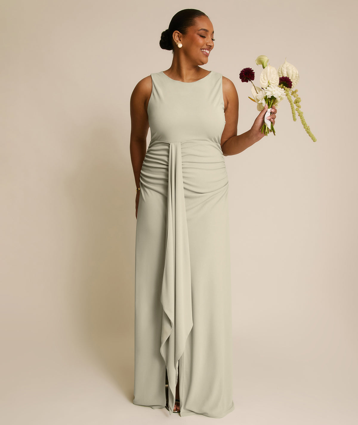 Drape Detail Stretch Sculpt Bridesmaid - Soft Sage